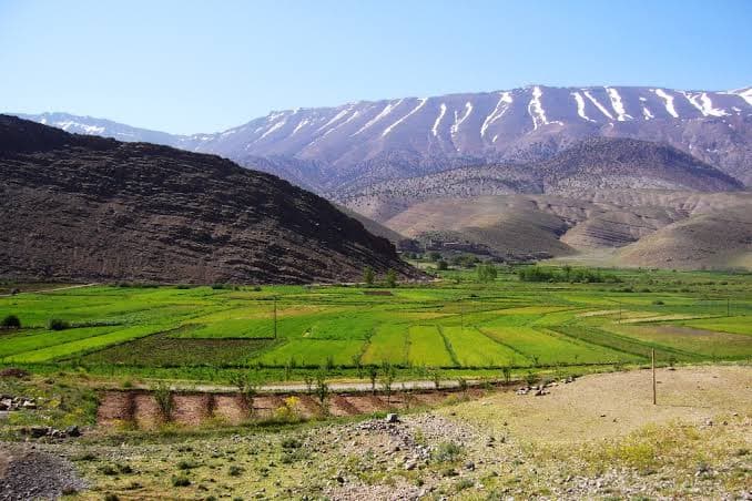 Green valley and mountain landscapes in Aït Bouguemez, Morocco