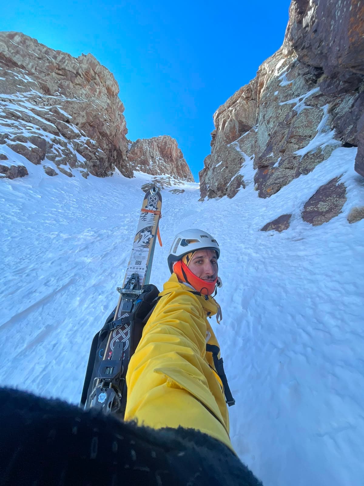 Skis prepared for ski mountaineering in the Moroccan High Atlas
